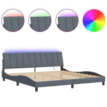 Vidaxl Posteljni okvir z LED brez vzmetnice Hanko temno siva 200x200 cm žamet
