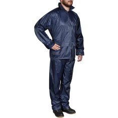 Vidaxl Moška Dvodelna Dežna Obleka s Kapuco Mornarsko Modre Barve XL