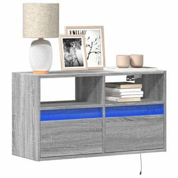 Vidaxl vidaXL Stenska TV omarica, LED, siva, hrast sonoma, 80x31x45 cm