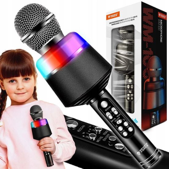 Dexxer USB aku. 1200mAh bluetooth SD karaoke mikrofon z zvočnikom RGB LED črn