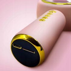 Dexxer USB aku. 800mAh bluetooth 5.1 SD karaoke mikrofon z zvočnikom RGB LED zajček roza
