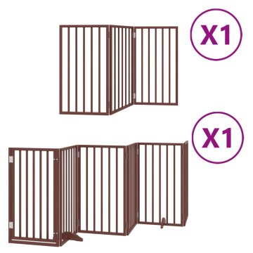 Vidaxl Ograda za pse z vrati zložljiva 9 panelov rjava 450 cm les