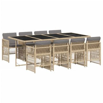 Vidaxl Vrtna jedilna garnitura 9-delna z blazinami bež poli ratan