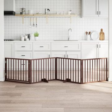 Vidaxl vidaXL Zložljiva pasja vrata z vrati 4 paneli rjave barve 320 cm