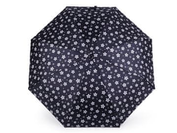 Ženski mini zložljivi dežnik Flowers - temno modra