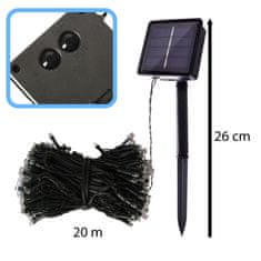 WOWO Solarne LED lučke na nizu za božično drevo - Božične solarne LED lučke na nizu 20m 200LED za drevo - toplo