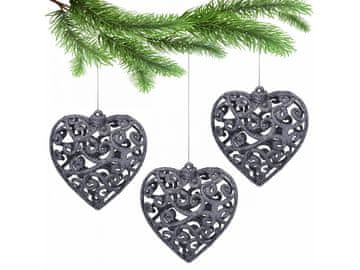 sarcia.eu Antracitni srčni okraski za božično drevo, komplet ažurov, okraski za božično drevo 10,5 cm, 3 kosi.