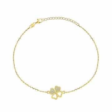 Brilio Silver Pozlačena zapestnica Štiriperesna deteljica s cirkoni BRC69Y