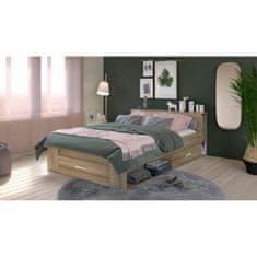 eoshop Večnamenska postelja 160x200 cm z vzglavjem-polico in predali, hrast Kronberg