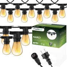 LUMILED Vrtna zunanja svetilka svetlobna veriga 15m GIRLANDA NARCI + 15x LED žarnica E27 1,3W 2200K
