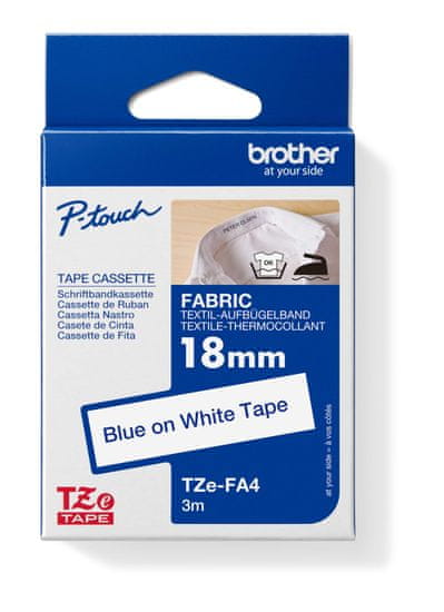 Brother - TZe-FA4, bela/modra (18 mm, trak za likanje, 3 m)