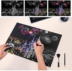 Netscroll Set za ustvarjanje praskank za odrasle in otroke, set vsebuje 2 različni ilustraciji in 3x orodje, kreativno darilo, DIY nočna panorama, sprostite se in uživajte, ScratchArt