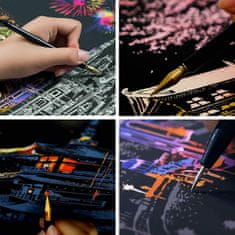 Netscroll Set za ustvarjanje praskank za odrasle in otroke, set vsebuje 2 različni ilustraciji in 3x orodje, kreativno darilo, DIY nočna panorama, sprostite se in uživajte, ScratchArt