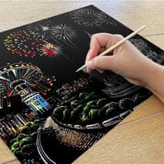 Netscroll Set za ustvarjanje praskank za odrasle in otroke, set vsebuje 2 različni ilustraciji in 3x orodje, kreativno darilo, DIY nočna panorama, sprostite se in uživajte, ScratchArt