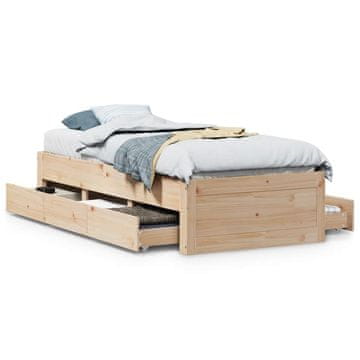 Vidaxl Posteljni okvir brez vzmetnice s predali 75x190 cm borovina