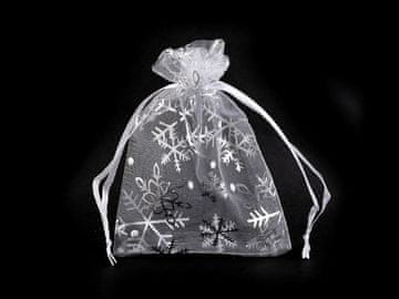 Božična darilna vrečka snežinke 9x12 cm organza - bela srebrna (10 kosov)
