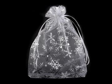 Božična darilna vrečka snežinke 13x18 cm organza - bela srebrna (10 kosov)