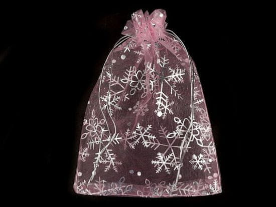 Božična darilna vrečka snežinke 13x18 cm organza - roza srebrna (100 kosov)
