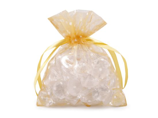 Darilna vrečka pikice 10x13 cm organza - 27 zlata (2 kosa)