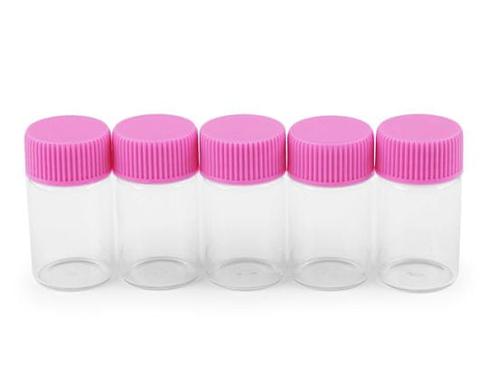 Steklena steklenička s plastičnim pokrovčkom 20x40 mm - roza prozorna (20 stekleničk)