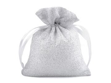 Darilna vrečka z bleščicami 10x13 cm iz organze - srebrna svetloba (10 kosov)