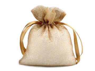 Darilna vrečka z bleščicami 10x13 cm iz organze - zlata (10 kosov)
