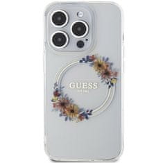 Guess Ovitek za IPHONE 15 Pro kompatibilen z MagSafe (Cvetlični venček), prozoren