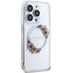 Guess Ovitek za IPHONE 15 Pro kompatibilen z MagSafe (Cvetlični venček), prozoren