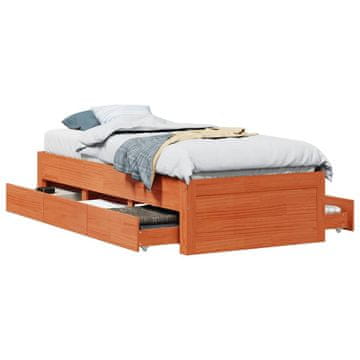 Vidaxl Posteljni okvir brez vzmetnice s predali rjav 75x190cm borovina