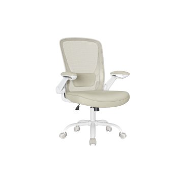 shumee Silla de Oficina, Silla de Escritorio de Malla, Silla de Ordenador Ergonómica, Soporte Lumbar, Oscilante, Anchura de Asiento 53 cm, Apoyabrazos Abatibles, Beige Avena OBN037K02
