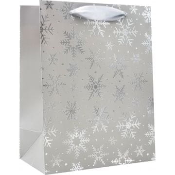 PIGO Vrečka darilna a4 32x26x12 novo leto srebrna snežinke e77563