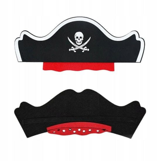 Korbi Klobuk pirata z elastiko, trak s kostjo, črn, karneval, noč čarovnic
