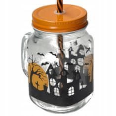 Korbi Stekleni Kozarec s Slamico 450ml Halloween Motiv