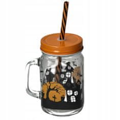 Korbi Stekleni Kozarec s Slamico 450ml Halloween Motiv