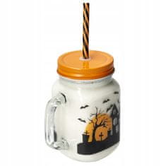 Korbi Stekleni Kozarec s Slamico 450ml Halloween Motiv