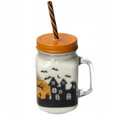 Korbi Stekleni Kozarec s Slamico 450ml Halloween Motiv