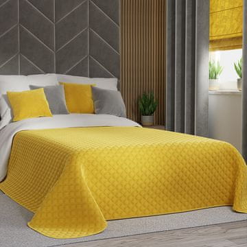 shumee VELVI Pregrinjalo za posteljo 220x240cm - sončno rumeno z geometrijskim vzorcem