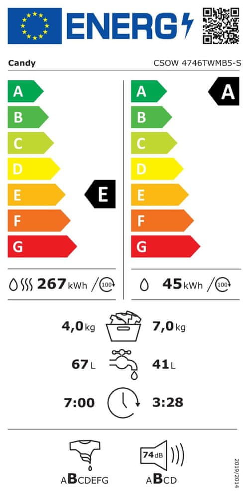 Candy CSOW 4746TWMB5-S pralno-suilni stroj, 7 kg