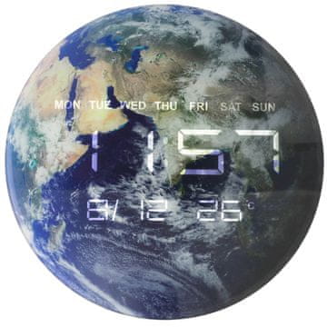 WOWO Stenska ura Planet Earth z LED zaslonom 32 cm modra