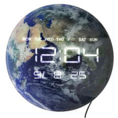 WOWO Stenska ura Planet Earth z LED zaslonom 32 cm modra