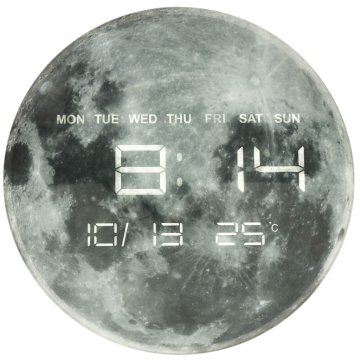 WOWO Stenska ura Planet Moon z LED zaslonom 32 cm siva
