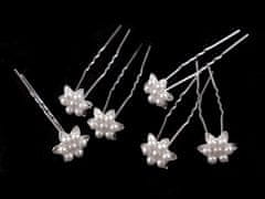 Biserni cvet za spenjanje las Ø17 mm - belo srebro (2 kosa)