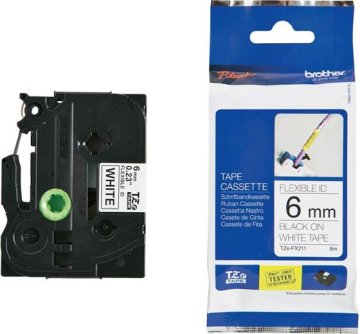Brother Trak TZE-FX211, 6 mm, bel/črn, z upogljivim trakom, dolžina 8 m