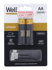 Well Baterija polnilna R6(AA) Li-Ion, 1660mAh, 1,5V, USB-C