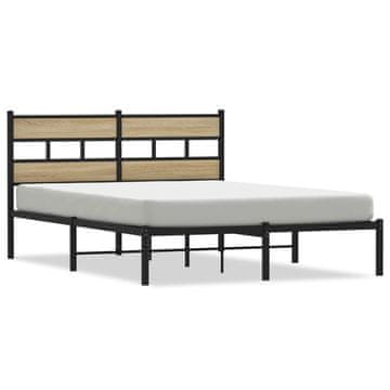 Vidaxl Kovinski posteljni okvir brez vzmetnice sonoma hrast 135x190 cm