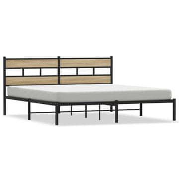 Vidaxl Kovinski posteljni okvir brez vzmetnice sonoma hrast 193x203 cm