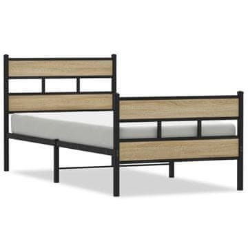 Vidaxl Kovinski posteljni okvir brez vzmetnice sonoma hrast 107x203 cm