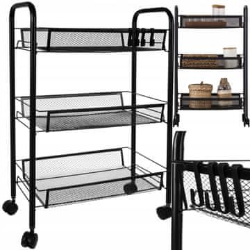 Ruhhy Kuhinjski kovinski regal na kolesih 65cm 3 police črn