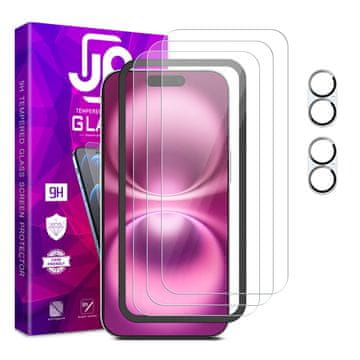 JP JP Mega Pack Kaljena stekla, 3 stekla za telefon z aplikatorjem + 2 stekli na objektiv, iPhone 16