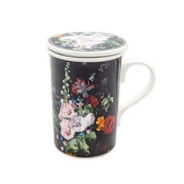 Bella Fiore Porcelanski vrč s sitom in pokrovom 320ml FLOWER BLACK